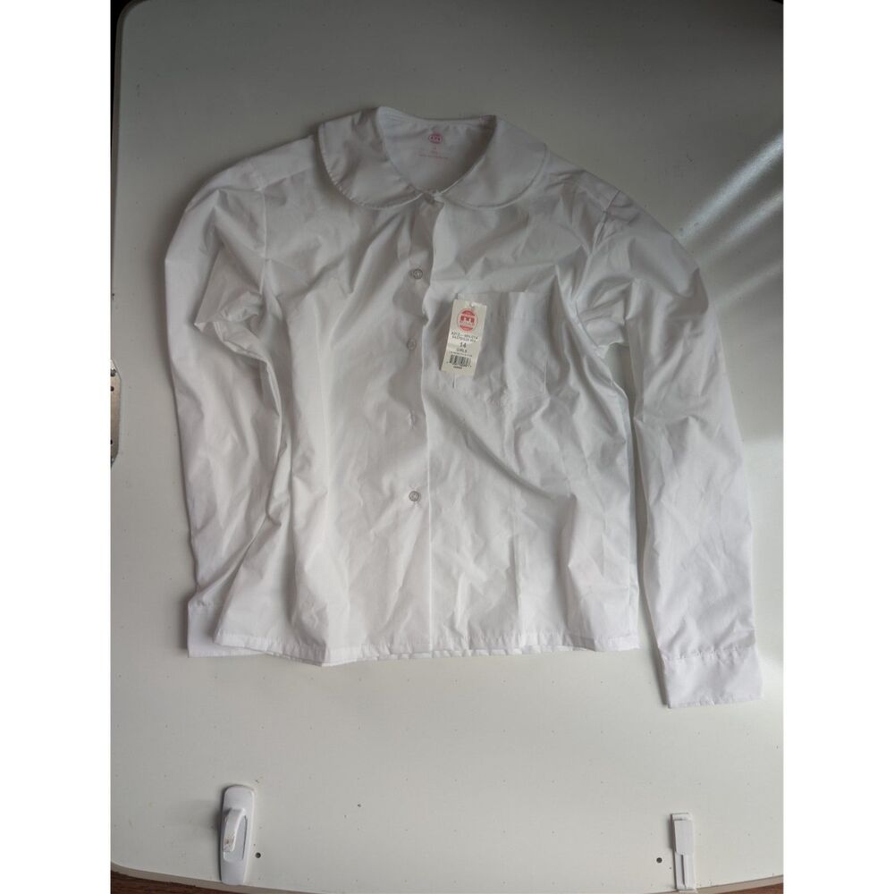 Mills Uniform Co School Uniform White Long Sleeve Peter Pan Blouse Shirt NWT 14
